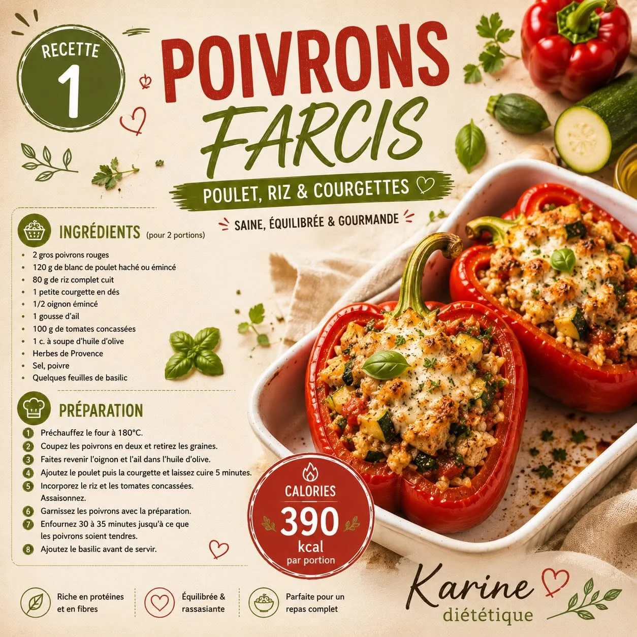 Poivrons Farcis - Poulet, Riz & Courgettes